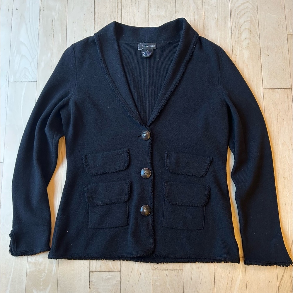 C by Bloomingdale's Wool & Cashmere Knit Cardigan w/ Wood Buttons Large, Black